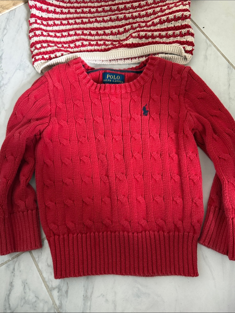 Polo by Ralph Lauren Cherry Red Cable Knit Crewneck Sweater